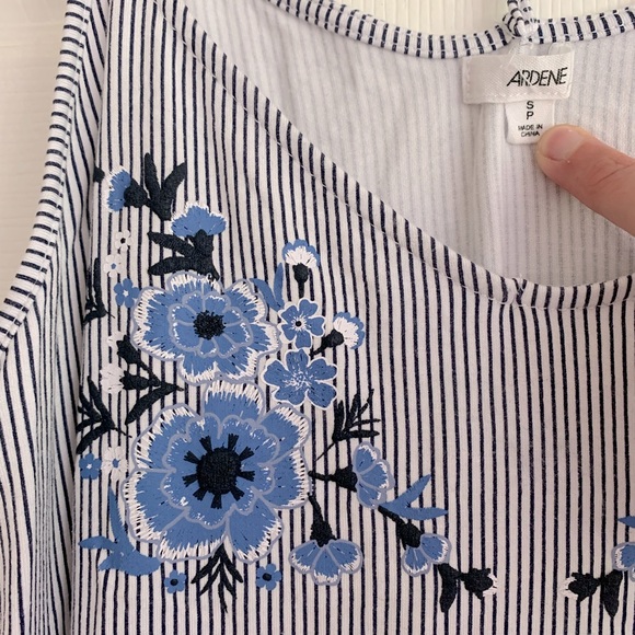 Ardene Blue & White Striped Floral, Ladder Back Tank - Picture 3 of 6